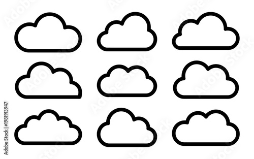 Nine identical vector cloud icons arranged in a neat three-by-three grid pattern