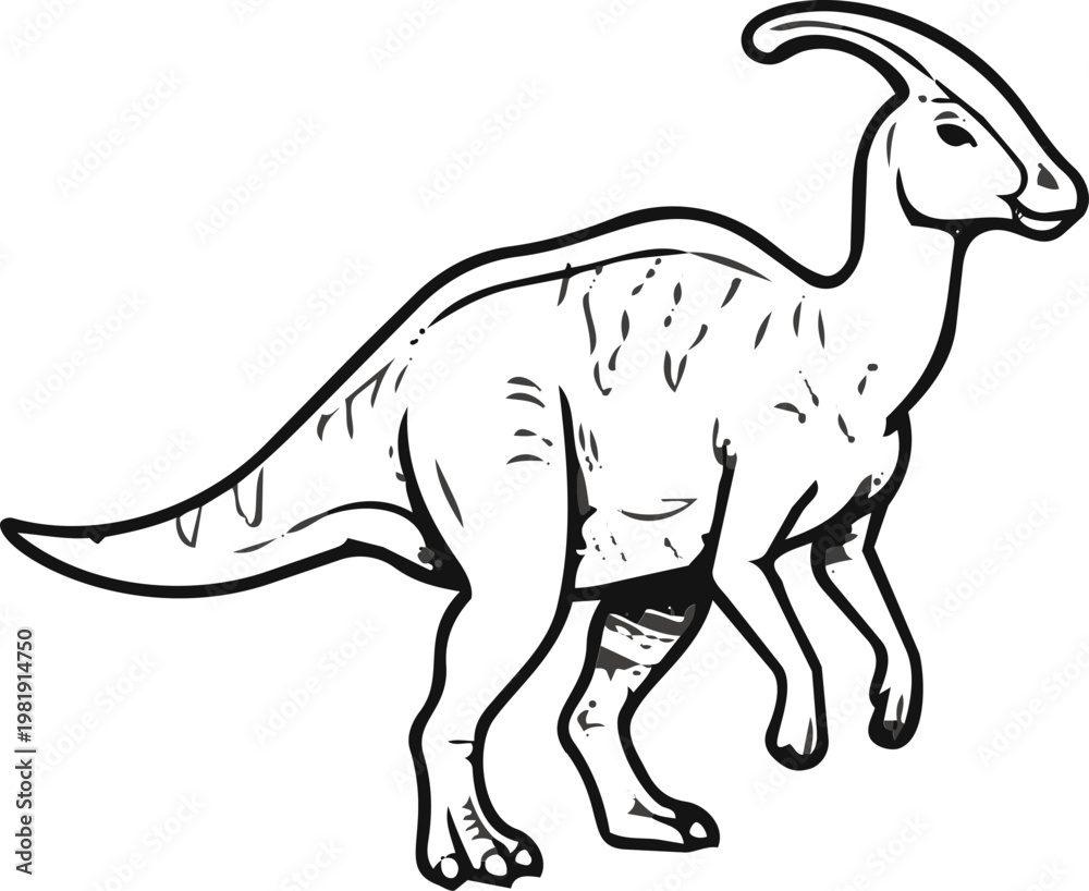Obraz premium Black and White Parasaurolophus Dinosaur Illustration