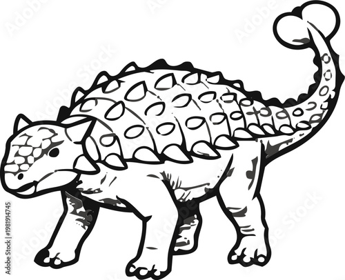Black and White Ankylosaurus Dinosaur Illustration