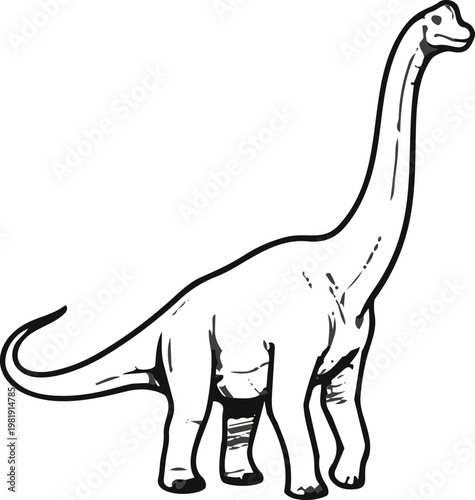 Black and White Brachiosaurus Dinosaur Illustration