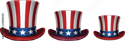 Patriotic Uncle Sam Hats Vector Set with Red, White, and Blue Stripes for Fourth of July, Independence Day, and Celebration Design