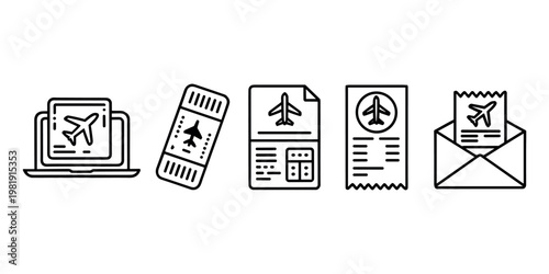 Airplane ticket on laptop boarding pass envelope and document airplane ticket boarding pass flight ticket travel document laptop envelope document travel