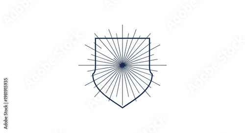 A dark navy shield design with emanating lines from a central point