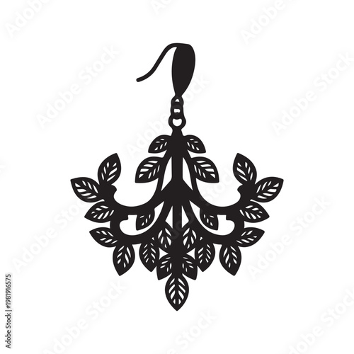 Black leafy tree pendant earring, minimalist silhouette jewelry, botanical charm, floral accessory