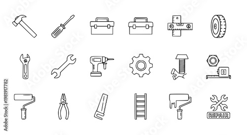 Repair maintenance tools icon collection filled and outline vector service symbols set