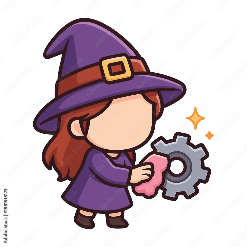 Obraz premium Witch Cleaning Gear Flat Vector Illustration