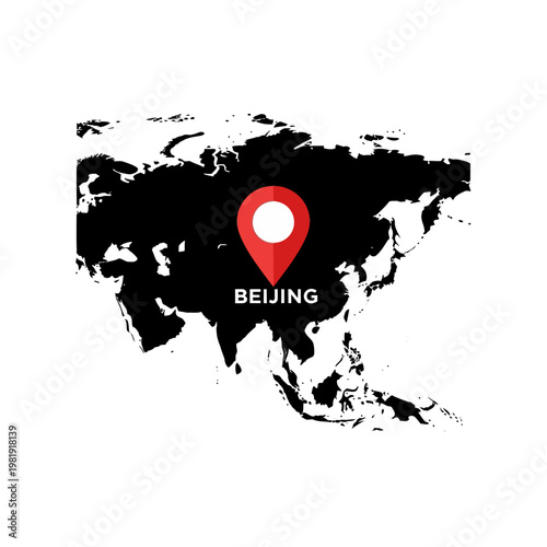 Asia map pinpointing Beijing symbolizing travel destination and geographical location