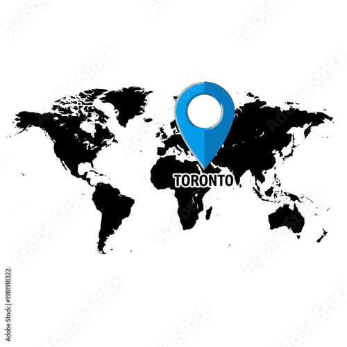 Toronto location pinpoint on world map symbolizing global presence and international connections