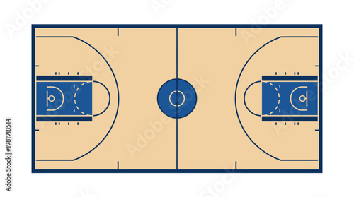 Basketball Court Illustration: A top-down view of a basketball court, meticulously illustrated with its key features, ready for gameplay and strategic planning.