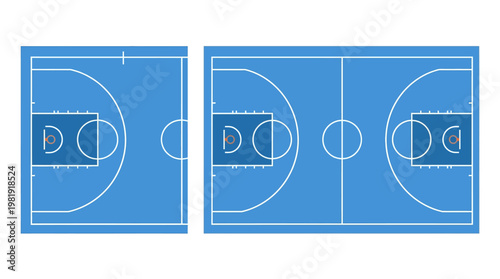 Court layout: An overhead view showcases the design of a basketball court. The image highlights essential components of the court, ideal for illustrating the concept and details.
