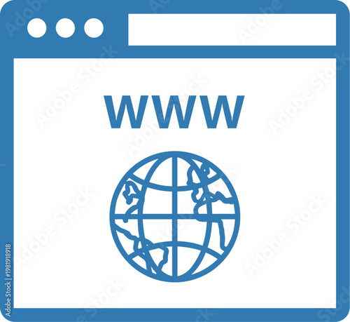 Browser window with www and globe icon symbolizing internet access and global connectivity.