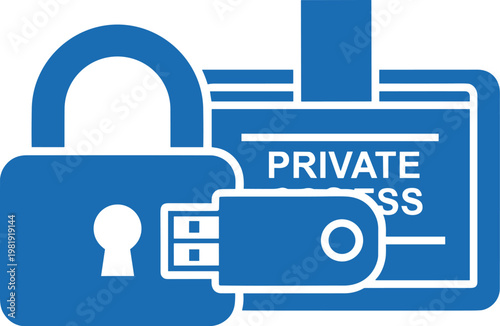 Padlock and usb flash drive icon for private access and data encryption security concept electronic file protection logo.