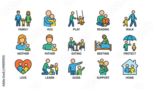 Family activities: parenting icons highlighting daily interactions