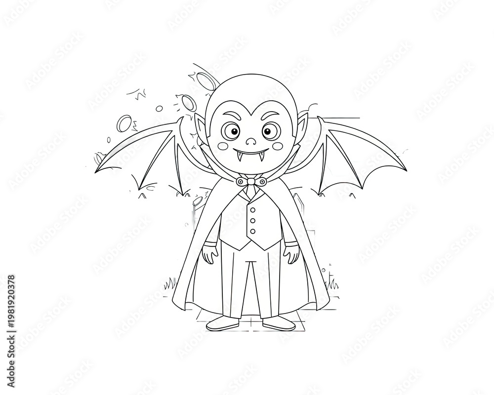 Fototapeta premium Cartoon vampire child with bat wings and cape