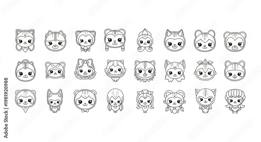 Obraz premium Seamless pattern set of fun animal character heads including dog pig cat bear tiger lion and mouse vector illustration icon collection for baby kid alphabet letters