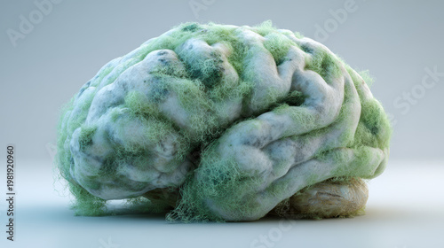 Moldy human brain, symbol of brain rot from watching too much social media