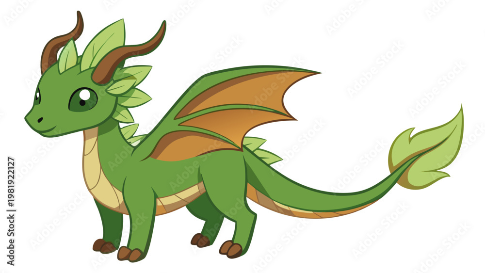 Fototapeta premium Green Fantasy Dragon Cartoon Character Illustration