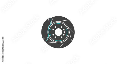 Ventilated brake disc, drilled holes, with blue accents on white