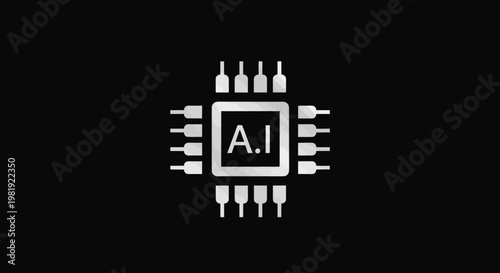 Silver AI chip symbol on black background