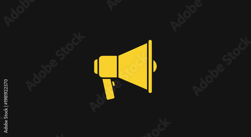 Simple graphic of a yellow megaphone on a plain black background