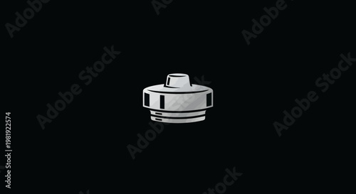 Central shaded cylindrical component on solid black background