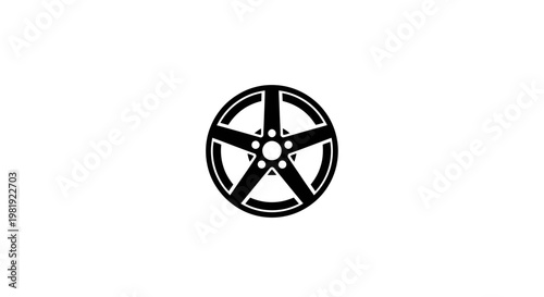 Black five-spoke wheel on white background, simplistic graphic design
