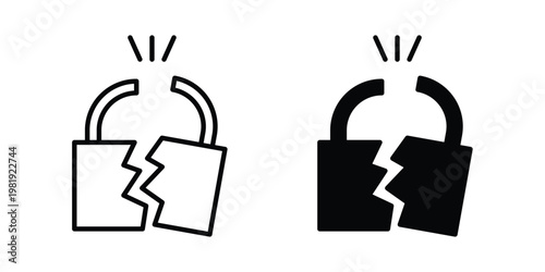 Broken lock icon vector logo. icons in solid, editable strokes.