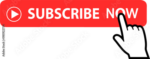 subscribe now call to action icon in red black and white for youtube video or design in verctor illutration