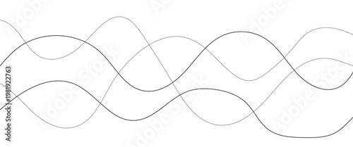 Curved black long lines seamless wave pattern. Thin line wavy abstract vector background. Wavy line horizontal divider wavy pattern. Curve line art striped. Abstract wave elements. Vector illustration