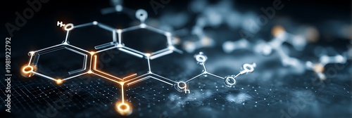 Abstract Molecular Structure Background with Glowing Hexagonal Chemical Bonds for Biotechnology, Nanotechnology, Pharmaceutical Research, and Scientific Innovation Concepts