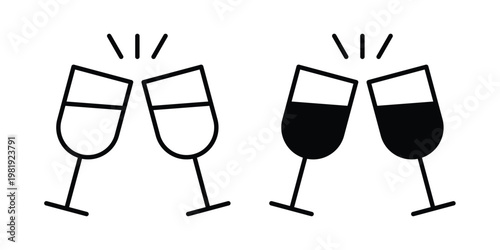 champagne glasses icon vector logo. icons in solid, editable strokes.