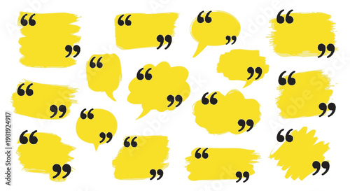 Collection of yellow speech bubbles with quotation marks for testimonials and feedback vector graphic design