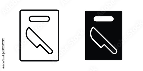 Cutting board with knifes icon vector logo. icons in solid, editable strokes.