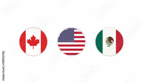 NAFTA Countries Flags Canada USA Mexico Vector Illustration