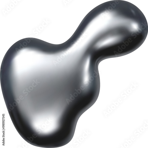 Molten chrome glossy metal realistic 3D drop or splash. Liquid chrome mercury abstract splash, fluid lead 3D vector shape. Molten silver realistic blob or melt metal isolated drop