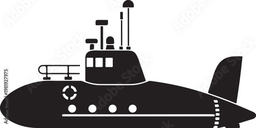 Black submarine icon silhouette vector illustration 
in simple style design

