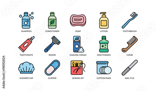 Essential toiletries set: shampoo, conditioner, and grooming tools