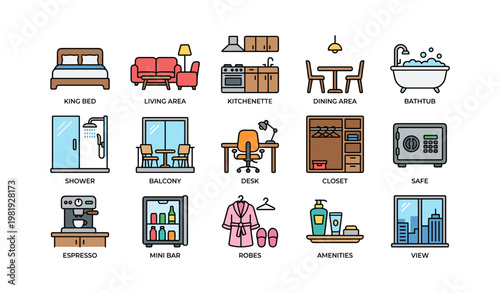 Hotel room amenities overview: beds, kitchenette, dining, bath, and more