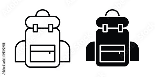 Hiking backpack icon vector logo. icons in solid, editable strokes.