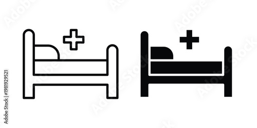 Hospital bed icon vector logo. icons in solid, editable strokes.