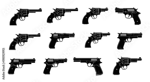 Collection of Handgun Silhouettes: Revolvers and Semi-Automatics