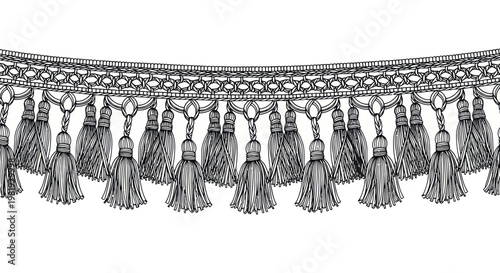 Elegant Tassel Fringe Border, Decorative Trim, Vintage Textile Design