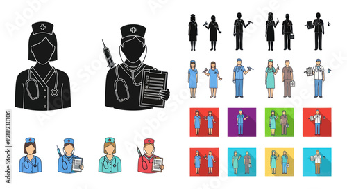 Medical Staff Icons Set: Doctors, Nurses, Healthcare Professionals