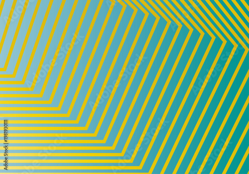 Fondo abstracto con patrón de líneas en ángulo amarillo sobre degradado azul y cian