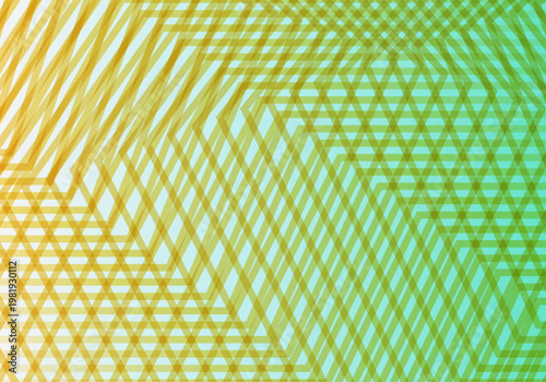 Fondo abstracto con patrón de rejilla geométrica entrelazada en degradado verde y amarillo