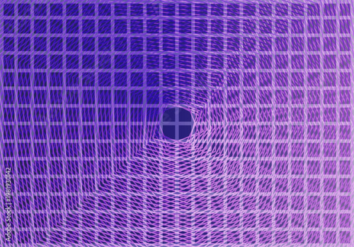 Fondo abstracto con patrón de rejilla geométrica distorsionada en tonos púrpura y violeta