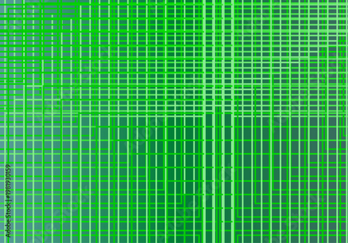 Fondo abstracto con un patrón de rejilla geométrica densa en tonos de verde neón y azul