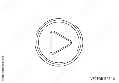 Play button icon for video and audio media player, minimalist vector symbol