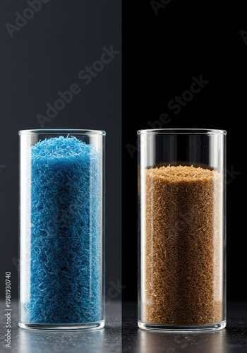 Comparing tight packing versus empty space in identical volumetric containers, visually illustrating the extreme range of physical matter density, identical, void, education