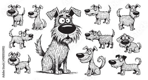 Set of cute cartoon dogs isolated on white background